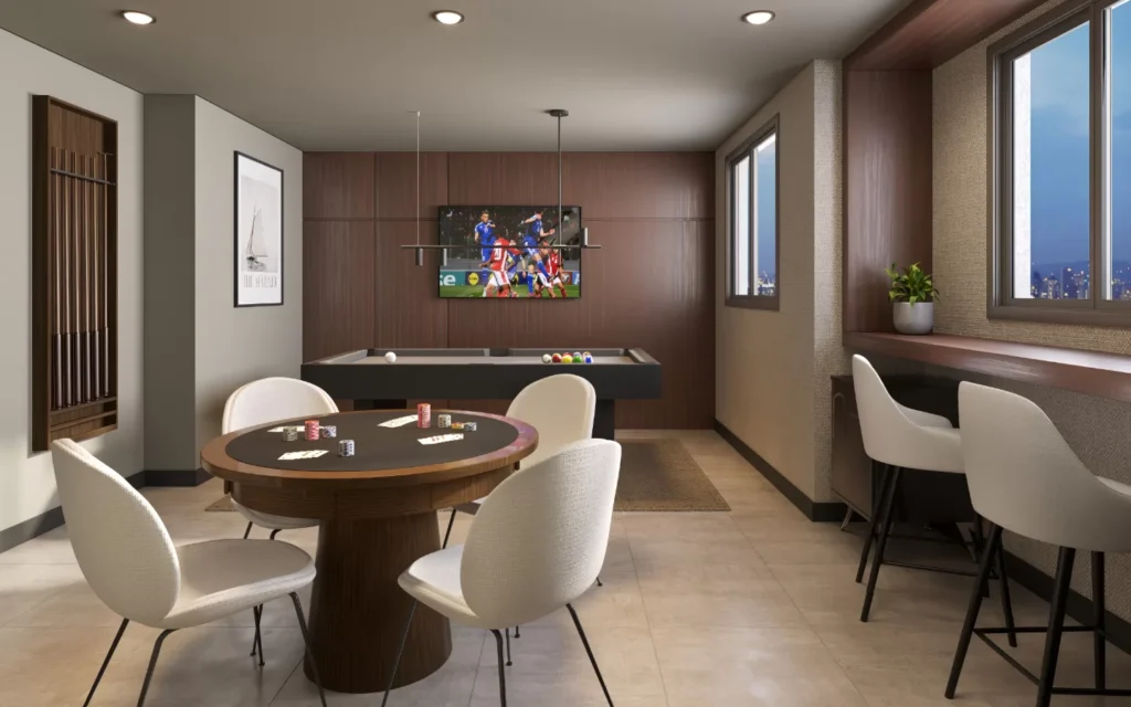 Galleria Santa Marina: apartamentos com lazer completo na Lapa 2 - Lançamentos Imóveis SP - Imóveis Zero Entrada Galleria Santa Marina Aps na Lapa Zona Oeste SP Salao de jogos 02 1 - Lançamentos Imóveis SP - Imóveis Zero Entrada